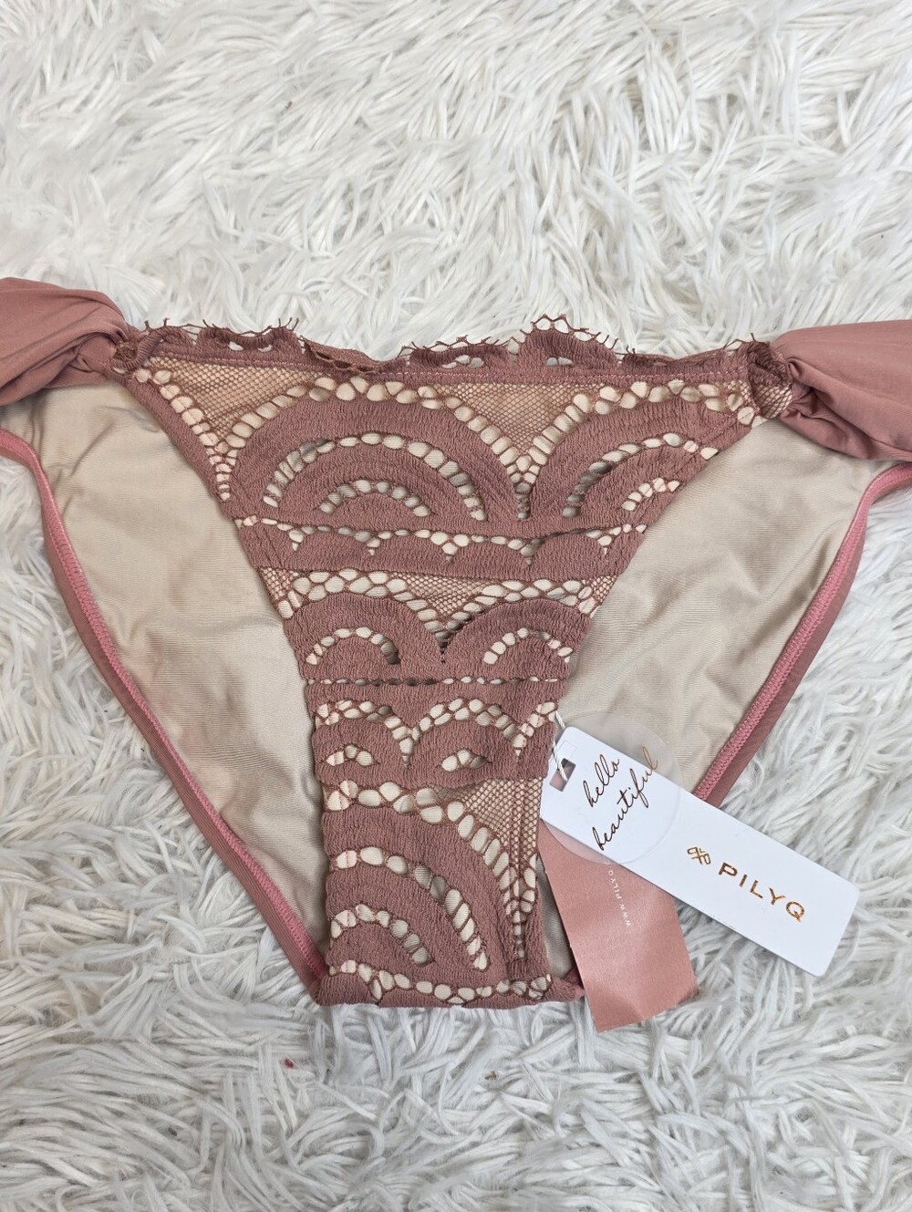 Pilyq Dusty Rose Crochet Bikini Bottom with Nude Lining Sz M